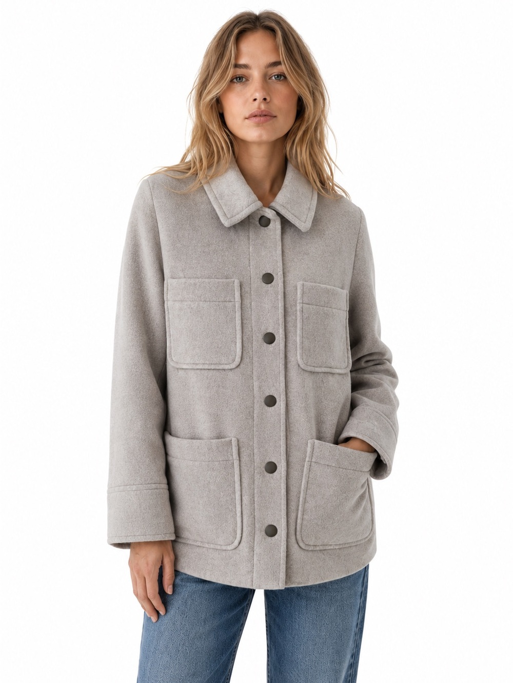 Sezane Paris Wool Blend Beige Utility Coat Shacket French Chic Size 38 US 6